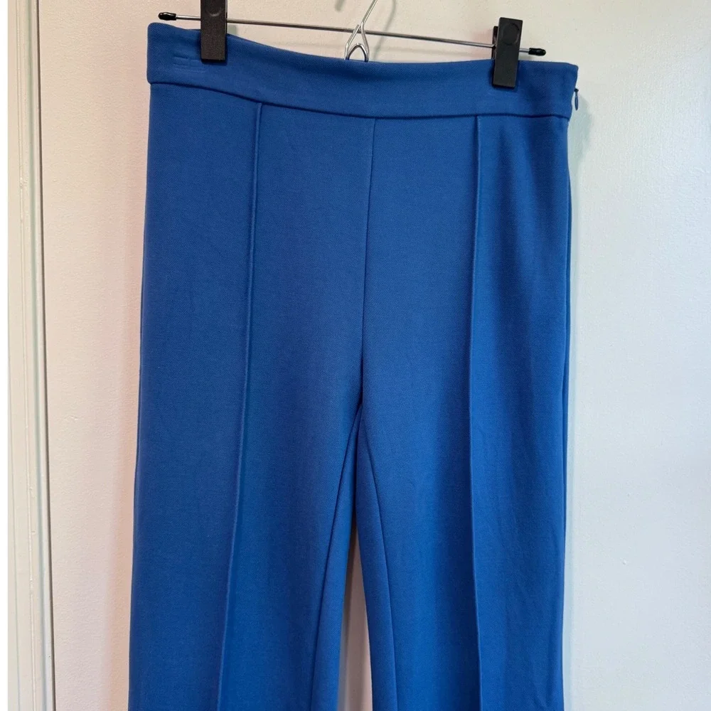 Ann Taylor Blue High Waisted Pintuck Flare Leg Trousers Size 2 Side Zip Career